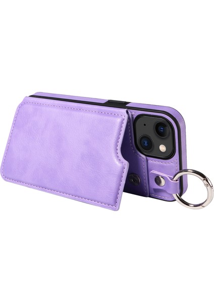 iPhone 15 Plus/14 Plus Plus Kılıf Önleme Önleyici Kart Yuvası Telefon Kılıfı Kickstand Pu+Tpu Kapak-Işık Mor (Yurt Dışından)