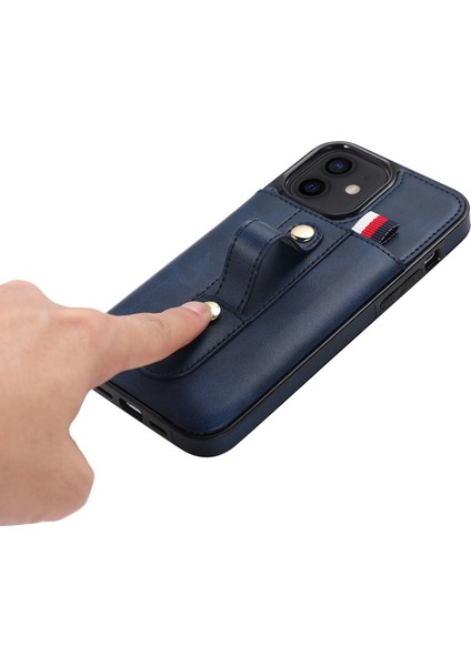 Iphone 12 Mini 5.4 Inçlik Kasa Gizli Kart Tutucu Şok Geçirmez Pu Deri Kaplamalı Tpu Telefon Kapak Mavisi (Yurt Dışından)