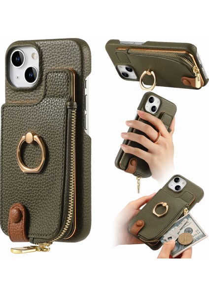 Iphone 14 Için Y3 Kart Tutucu Rfıd Engelleme Koruyucu Telefon Kapak-Army Yeşil (Yurt Dışından)