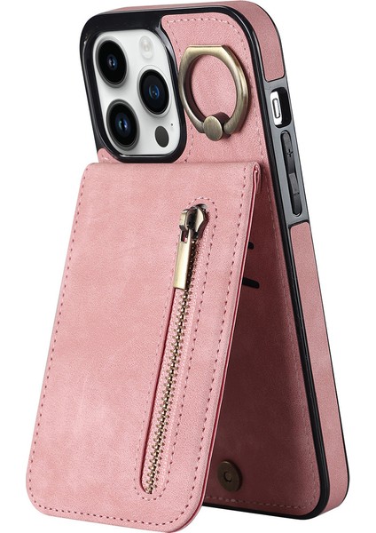 Iphone 15 Pro Max Rfıd Engelleme Cüzdanı Telefon Kılıfı Düşme Koruması Retro Pu+Tpu Kickstand Cover-Pink (Yurt Dışından)