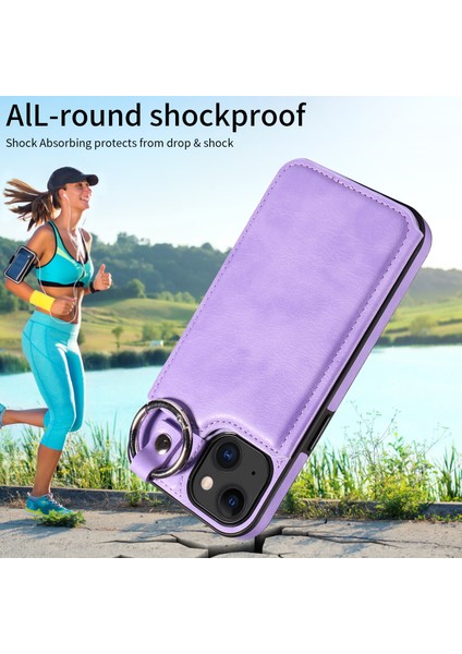 iPhone 15 Plus/14 Plus Plus Kılıf Önleme Önleyici Kart Yuvası Telefon Kılıfı Kickstand Pu+Tpu Kapak-Işık Mor (Yurt Dışından)