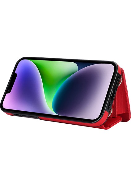 026 Iphone 13/14 Kickstand Case Card Yuvaları Rhombus Grid Telefon Kapak-Kırmızı (Yurt Dışından)