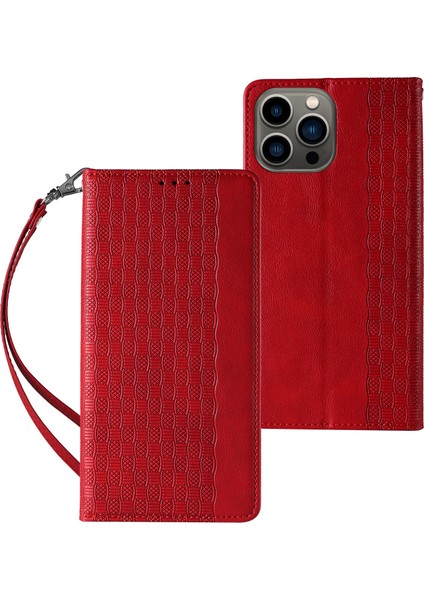 Iphone 15 Pro Max Manyetik Kapanış Için Baskalı Anti-Fall Kapak Deri Cüzdan Stand Telefon Kılıfı Strap-Red ile (Yurt Dışından)