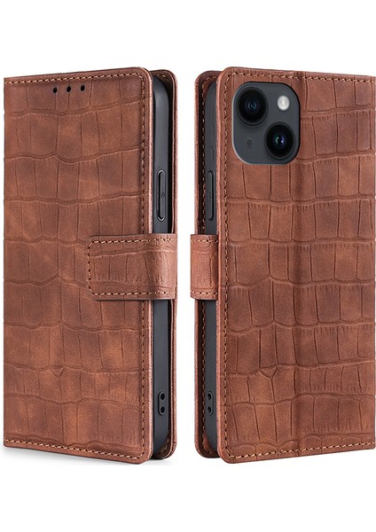 Iphone 15 Plus Şok Geçirmez Cüzdan Cilt Touch Cover Pu Deri Timsah Doku Telefon Vaka-Brown (Yurt Dışından)
