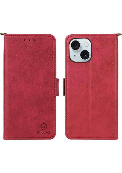 Iphone 15 Plus Için Abbcas Artı Cüzdan Kılıfı Pu Deri Karınca Doku Standı Telefon Kapak Kırmızısı (Yurt Dışından)