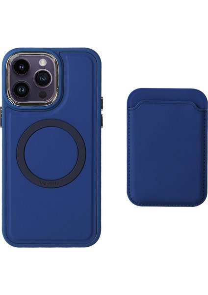 Iphone 15 Pro Magnetic Telefon Kılıfı Için Yumuşak Tpu Kart Tutucu Navy Blue ile Cilt Touch Kapağı (Yurt Dışından)
