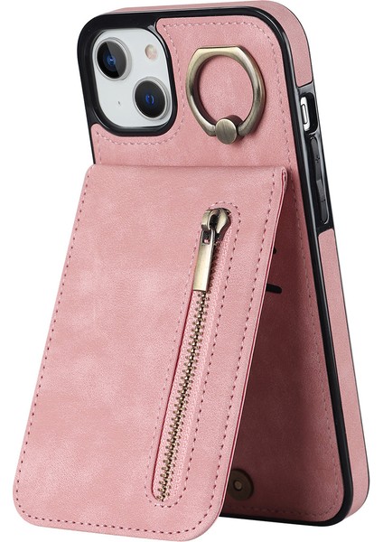 Iphone 15 Plus Için Arka Kabuk Artı Telefon Kasası Rfid Engelleme Cüzdan Retro Pu+Tpu Kickstand Kapak-Pembe (Yurt Dışından)