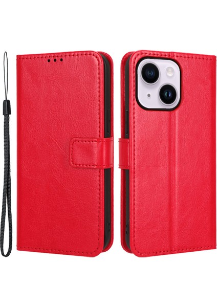 Iphone 15 Plus Için Telefon Kılıfı Plus Kapak Çılgın At Doku Deri Cüzdan Stand Kabuk-Kırmızısı (Yurt Dışından)