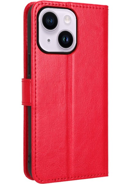 Iphone 15 Plus Için Telefon Kılıfı Plus Kapak Çılgın At Doku Deri Cüzdan Stand Kabuk-Kırmızısı (Yurt Dışından) indirimleri