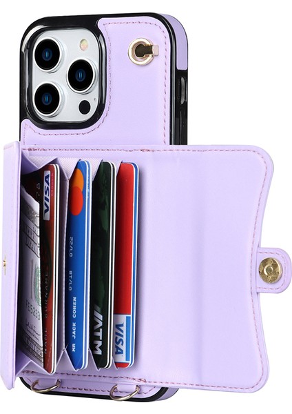 Iphone 15 Pro Kart Yuvaları Için Telefon Kabuğu Kısa+Uzun Kayışlar-Doğum ile Kickstand Kapak Anti-Sracratch Pu Derisi Anti (Yurt Dışından)