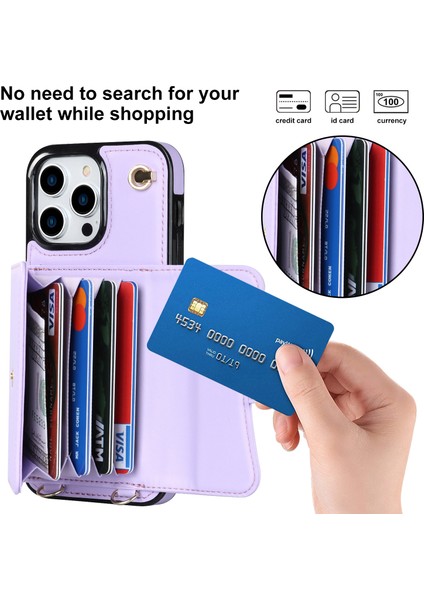 Iphone 15 Pro Kart Yuvaları Için Telefon Kabuğu Kısa+Uzun Kayışlar-Doğum ile Kickstand Kapak Anti-Sracratch Pu Derisi Anti (Yurt Dışından)