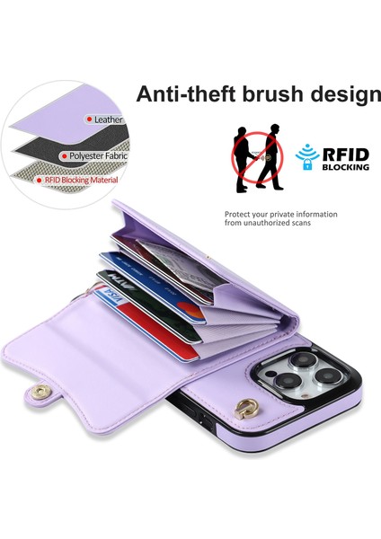Iphone 15 Pro Kart Yuvaları Için Telefon Kabuğu Kısa+Uzun Kayışlar-Doğum ile Kickstand Kapak Anti-Sracratch Pu Derisi Anti (Yurt Dışından)