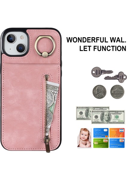 Iphone 15 Plus Için Arka Kabuk Artı Telefon Kasası Rfid Engelleme Cüzdan Retro Pu+Tpu Kickstand Kapak-Pembe (Yurt Dışından)