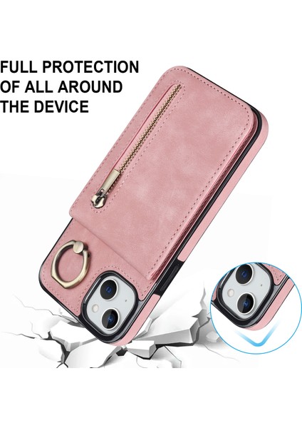 Iphone 15 Plus Için Arka Kabuk Artı Telefon Kasası Rfid Engelleme Cüzdan Retro Pu+Tpu Kickstand Kapak-Pembe (Yurt Dışından)