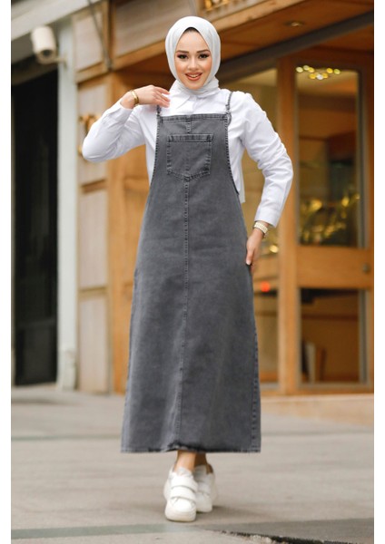 Füme Tesettür Kot Salopet Elbise 19014FU fiyatları