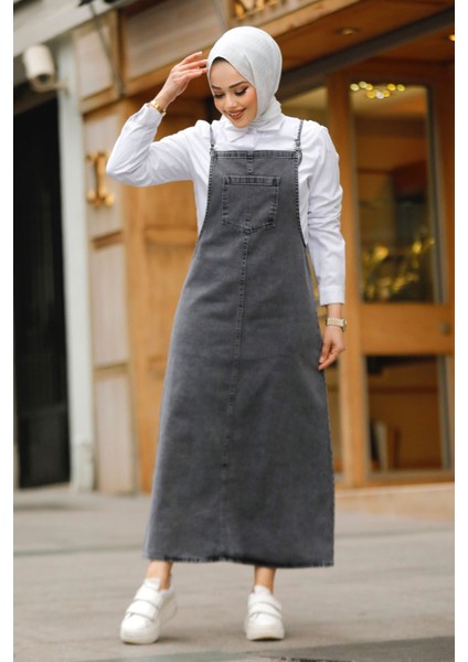 Füme Tesettür Kot Salopet Elbise 19014FU modelleri