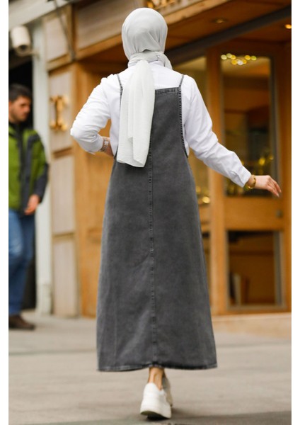 Füme Tesettür Kot Salopet Elbise 19014FU fırsatları