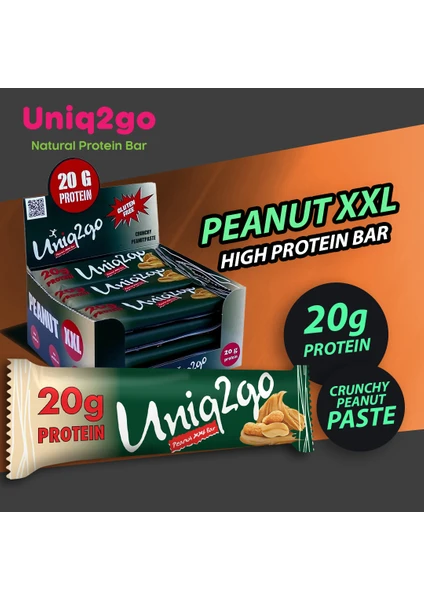 UNIQ2GO XXL Protein Bar 67 gr Yer Fıstığı Ezmesi 12 Adet