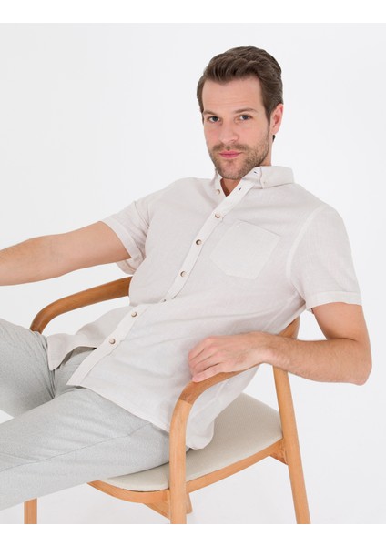 Erkek Bej Regular Fit Kısa Kollu Gömlek 50265118-VR011
