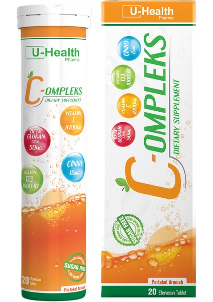 C-Ompleks Vitamin C, Beta Glukan, Çinko ve Vitamin D3, 20 Efervesan Tablet Portakal Aromalı