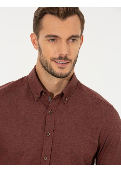 Erkek Kiremit Regular Fit Uzun Kollu Gömlek 50259512-VR031