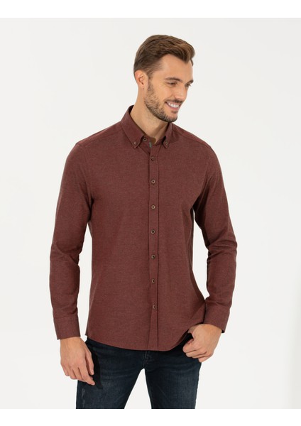 Erkek Kiremit Regular Fit Uzun Kollu Gömlek 50259512-VR031