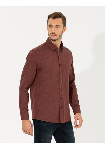 Erkek Kiremit Regular Fit Uzun Kollu Gömlek 50259512-VR031