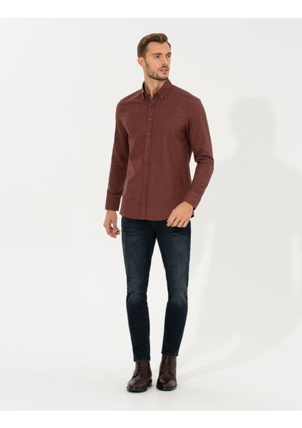 Erkek Kiremit Regular Fit Uzun Kollu Gömlek 50259512-VR031