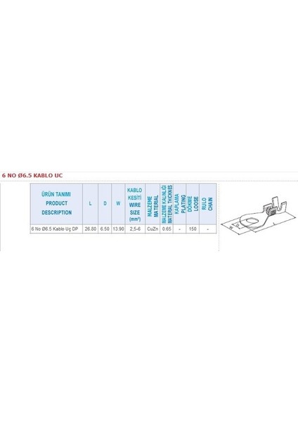 6 No 6 Numaralı Kablo Ucu Ku6 Skn6-06 6.5 mm 150 Adet