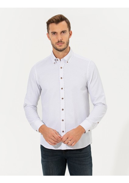 Erkek Beyaz Slim Fit Uzun Kollu Gömlek 50266528-VR013