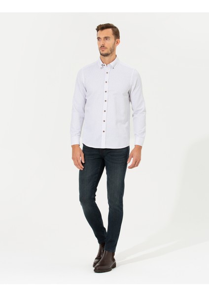 Erkek Beyaz Slim Fit Uzun Kollu Gömlek 50266528-VR013