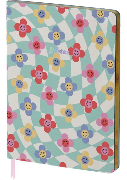 Yaldızlı Ciltli Defter Renkli Gülen Çiçekler 19X25