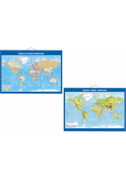 Dünya Siyasi ve Fiziki Haritası Çift Taraflı 50 x 70 cm