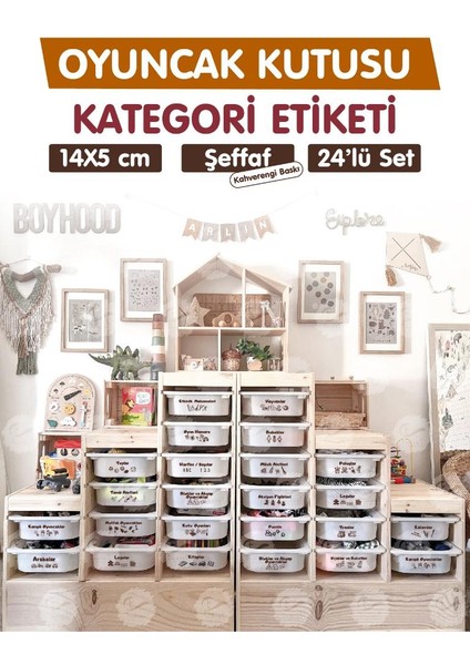 Tuğset Etiket Oyuncak Dolabı Kutusu Kategori Etiketi Türkçe, Organizer Etiketi  Şeffaf Düzenleme Organizer KAHVERENGI-T943