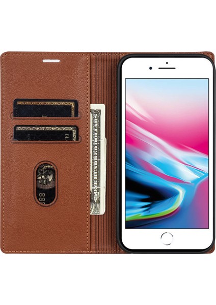 iPhone7 4.7 Inç/8 4.7 Inç/ Manyetik Telefon Kılıfı Deri Deri Stand Cüzdan Kapak-Kahverengi (Yurt Dışından)