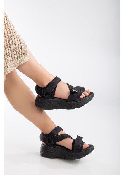 Kadın Dolgu Topuk Cırtlı Günlük Spor Sandalet SS001-0178 Siyah fiyatları