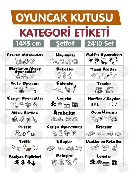 Tuğset Etiket Oyuncak Dolabı Kutusu Kategori Etiketi Türkçe, Organizer Etiketi Şeffaf Etiket Düzenleme Organizer SIYAH-T942