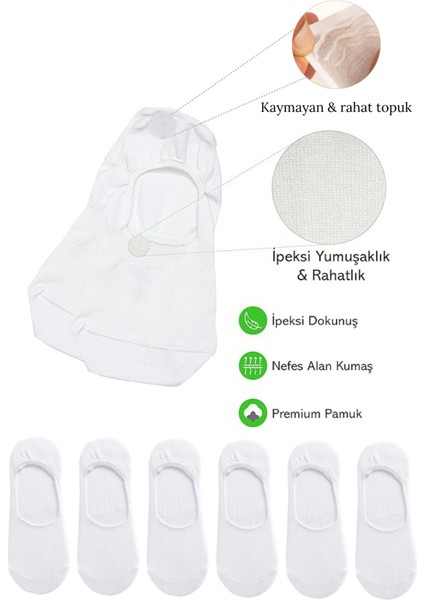 Kral Socks Kadın - Erkek Düz Desen (6 Çift) Pamuklu Terletmez Babet Çorap