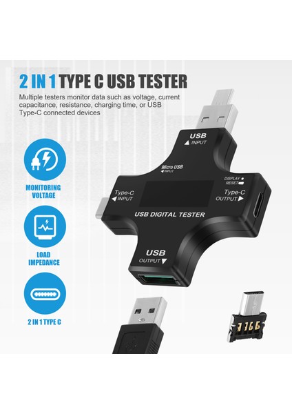 USB C Test Cihazı, 2'si 1 Arada Tip C USB Test Cihazı Renkli Ekran IPS Multimetre (Yurt Dışından)