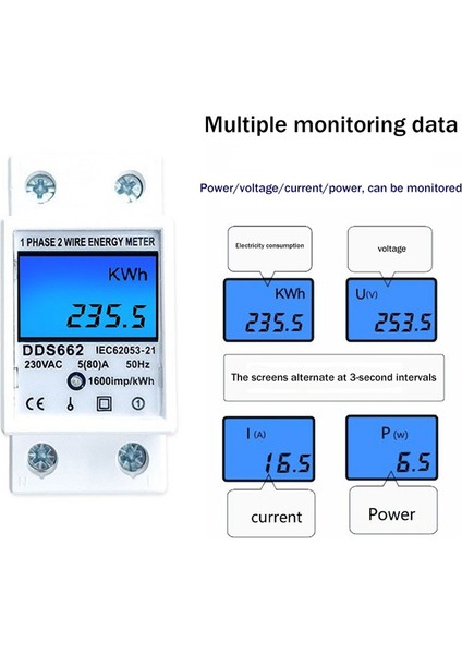 Din Raylı Dijital Tek Fazlı Sıfırlama Sıfır Enerji Ölçer Ac 220V Kwh B (Yurt Dışından)