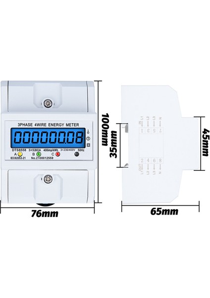 DTS8558 Din Raylı 3 Faz 4 Telli Elektrikli Kilowatthour Enerji Sayacı (Yurt Dışından)