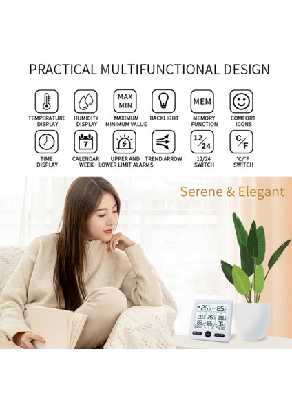TS-6210-W Çok Fonksiyonlu Sıcaklık Higrometresi Beyaz (Yurt Dışından) fırsatları