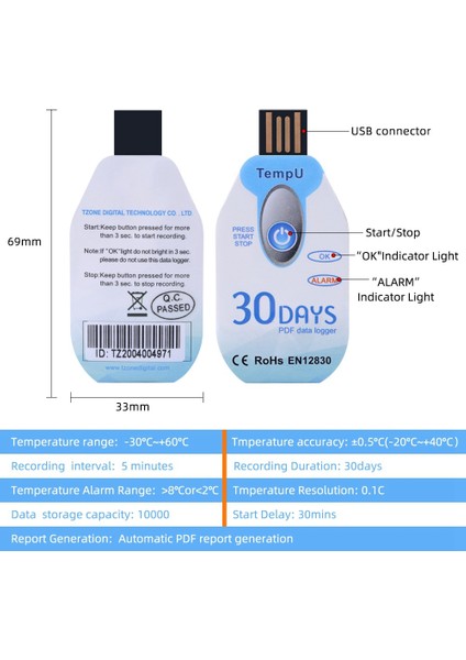 Sıcaklık Veri Kaydedici Tek Kullanımlık Kaydedici 90 Gün Soğuk Zincir Kullanımı (Yurt Dışından) fırsatları