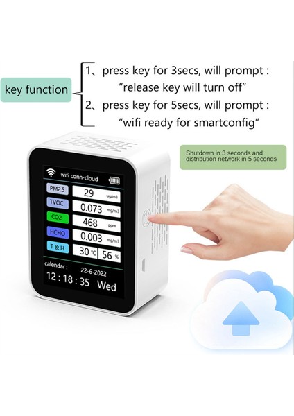 Tuya Wifi 7'si 1 Arada Akıllı Hava Kalitesi Monitörü Co2 Ölçer Test Cihazı Beyaz (Yurt Dışından)