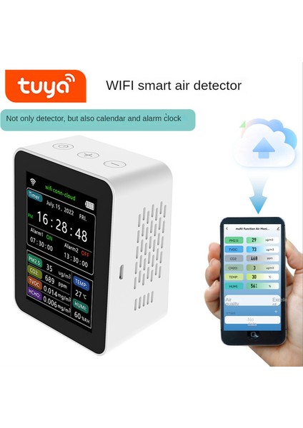 Tuya Wifi 7'si 1 Arada Akıllı Hava Kalitesi Monitörü Co2 Ölçer Test Cihazı Beyaz (Yurt Dışından)