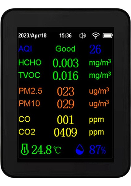 12'si 1 Arada Hava Kalitesi Monitörü Co2 Monitörü, Siyah (Yurt Dışından)