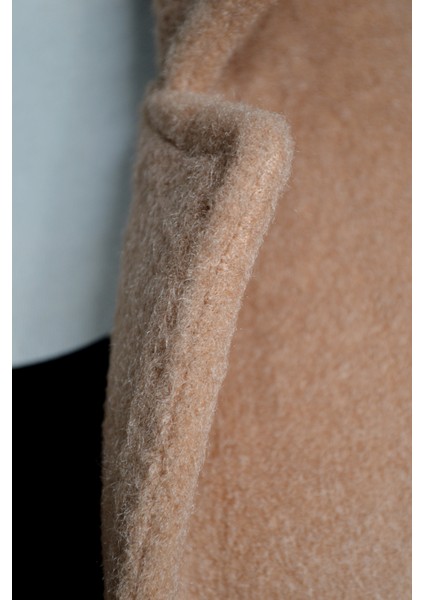 Kadın Astarlı Düğmeli Cep Detaylı Kahverengi Uzun Kruvaze Yaka Kalın Kaşmir Kaban fiyatları