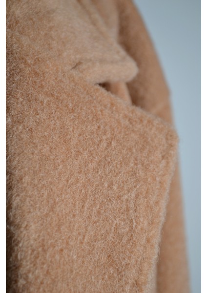 Kadın Astarlı Düğmeli Cep Detaylı Kahverengi Uzun Kruvaze Yaka Kalın Kaşmir Kaban modelleri