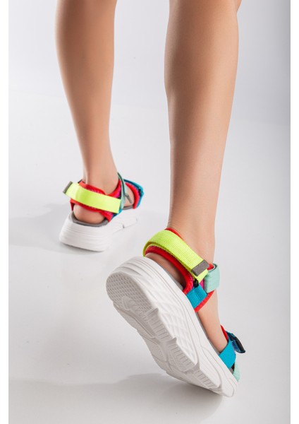 Kadın Dolgu Topuk Cırtlı Günlük Spor Sandalet SS001-0178 Yeşil Mavi