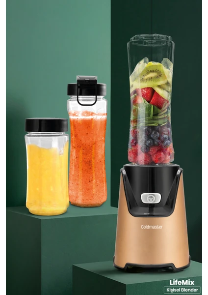 Lifemix Buz Kırma Özellikli Gold 2 Adet Bpa Free Tritan Şişeli Kişisel Personal Smoothie Blender